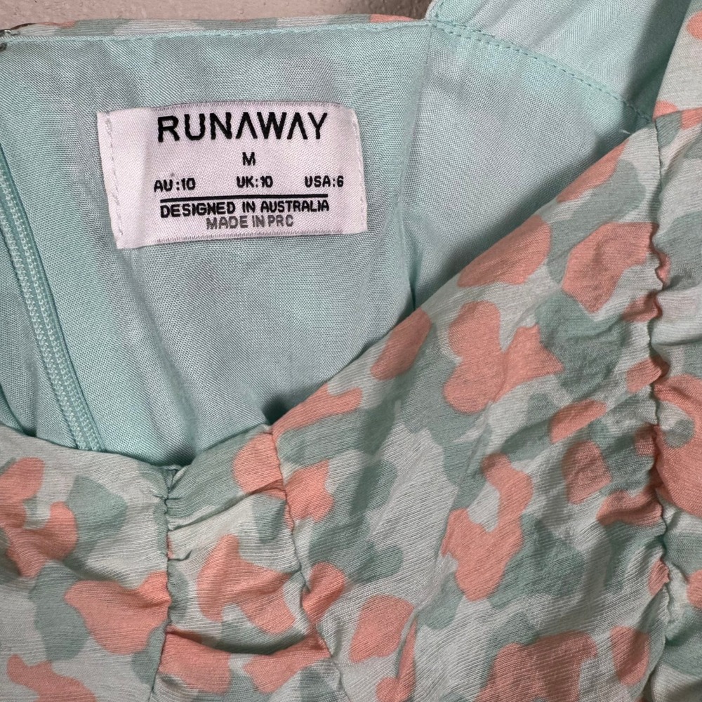 Runaway The Label Ruched Mini Dress Puff Sleeve Sweetheart Leopard Print US 6 - Picture 4 of 8